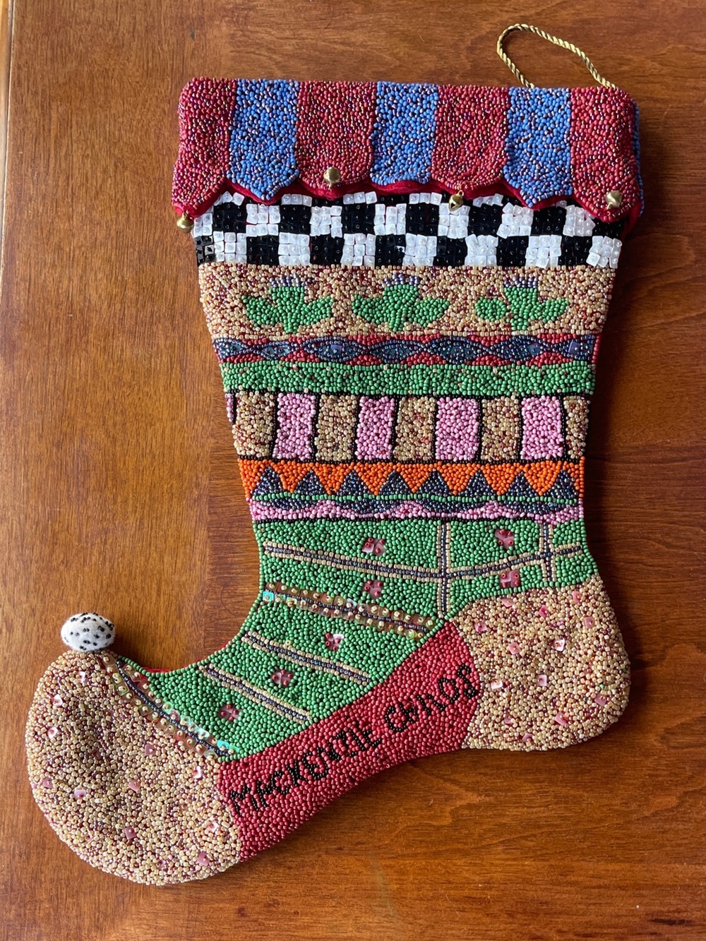 Mackenzie-Childs Christmas Stocking Beaded Courtly Check Holiday Decor Retired - Picture 9 of 10